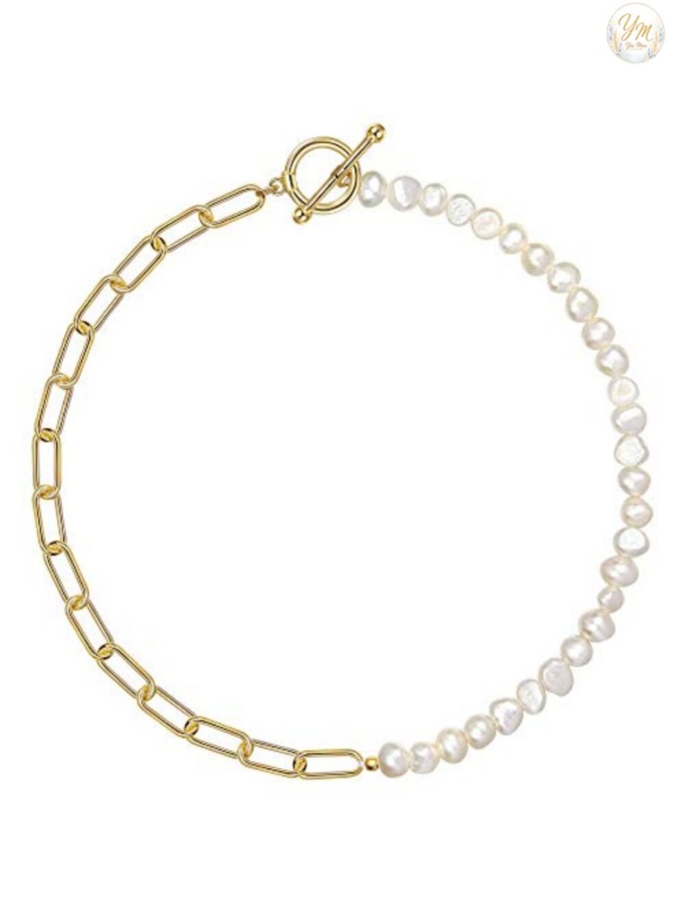 18K Gold Plated Paperclip Chain Necklace with Freshwater Baroque Pearls